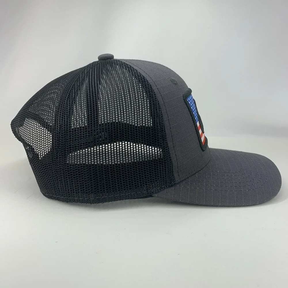 Realtree US Flag Hat Gray Adjustable Snapback Black Mesh Outdoor Cap Antler Logo